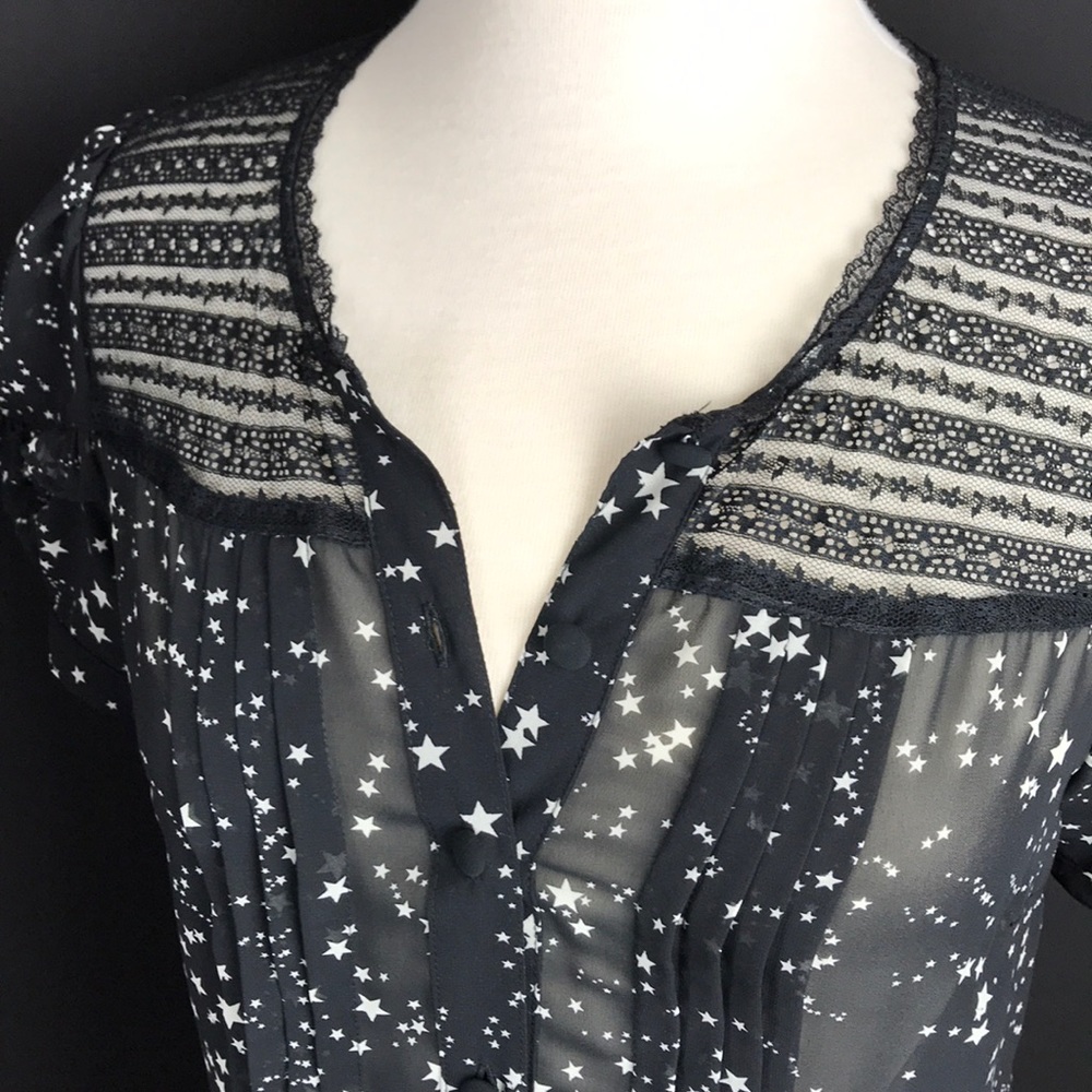 Xhilaration Black and White Sheer Star Blouse